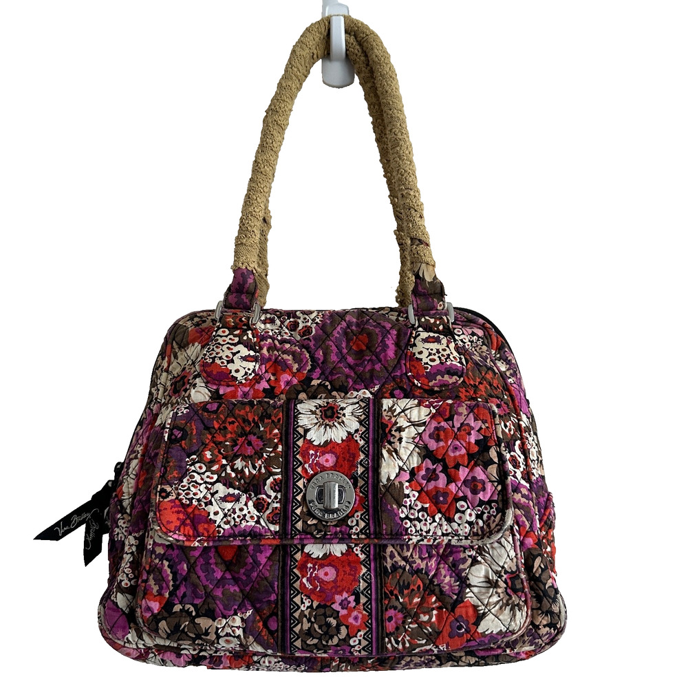 Vera Bradley Rosewood Turnlock Satchel Large Cotton Floral Shoulder Bag W/Wear